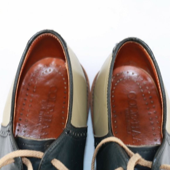 Vintage Cole Haan USA Saddle Oxford Men Size 9.5 D Beige Navy Blue Leather Comfy - Picture 10 of 12